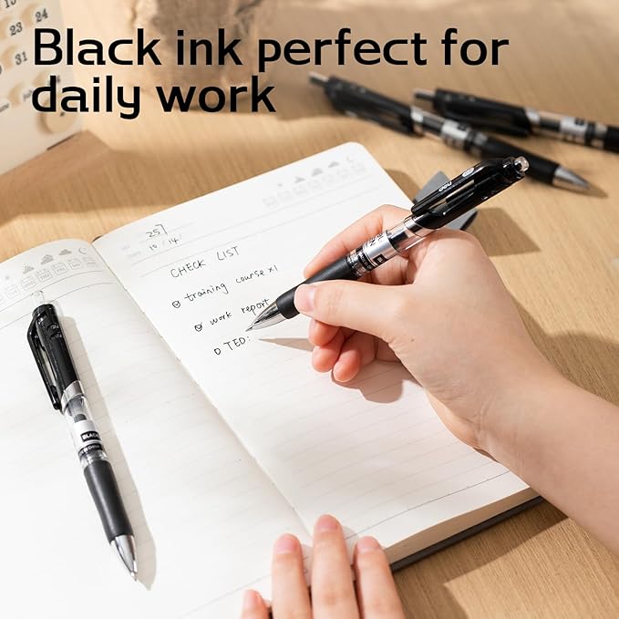deli Gel Pens, 36 Pcs Retractable Black Ink, 12 Pens with 24 Refills,Medium Point Pen 0.7mm, Smooth Writing, Fast Dry, No Bleed for Journaling Note Taking, Home School Office Supplies