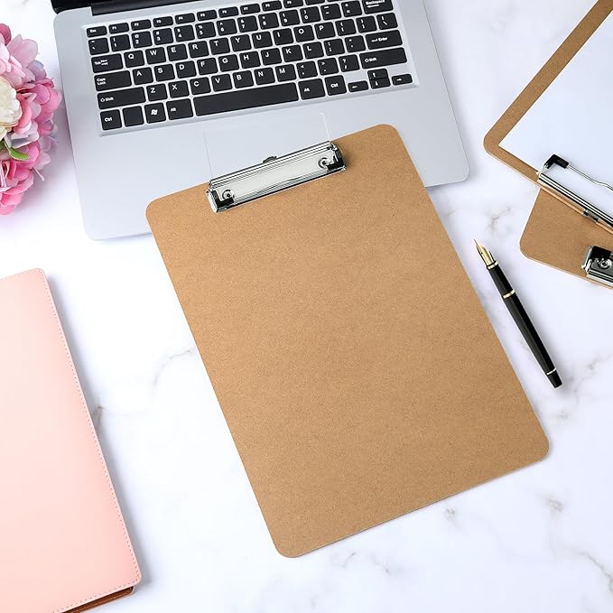 Wood Clipboards Set of 20, Letter Size Hardboard Clip Board 8.5x11 for Classroom, Students, Kid, A4 Standard Size 9" x 12.5" with Low Profile Clip, Office & School Supply