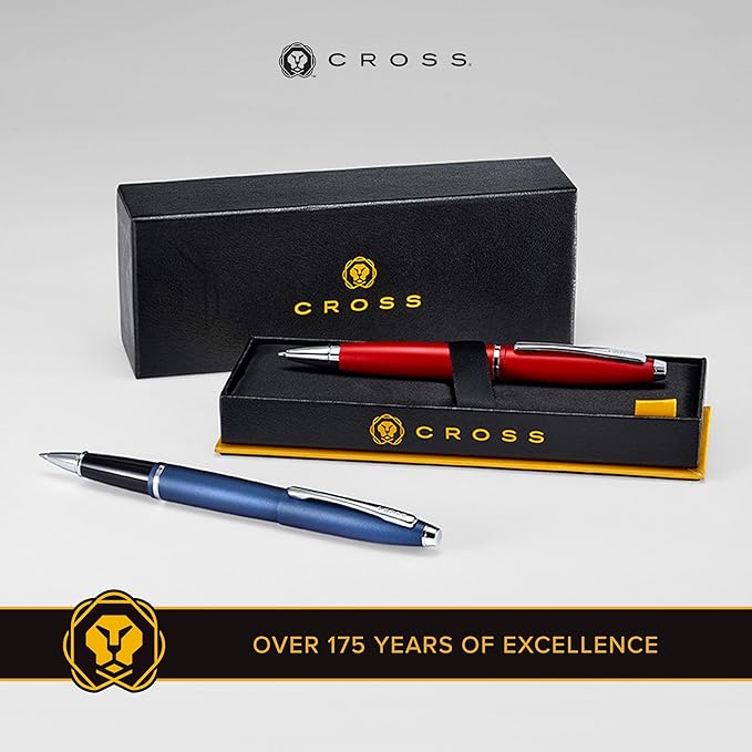 Cross Calais Refillable Fountain Presented in a Luxury Gift Box - Medium Point, Black Ink, Chrome & Blue