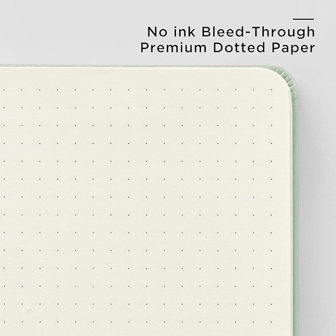 &And Per Se Dotted Journal Notebook, A5 Hardcover Leather Bullet Dotted Journal, 160 Pages 100 gsm Thick Dotted Paper,3 Sheets of Stickers Included - 5.7'' x 8''(Light Green)
