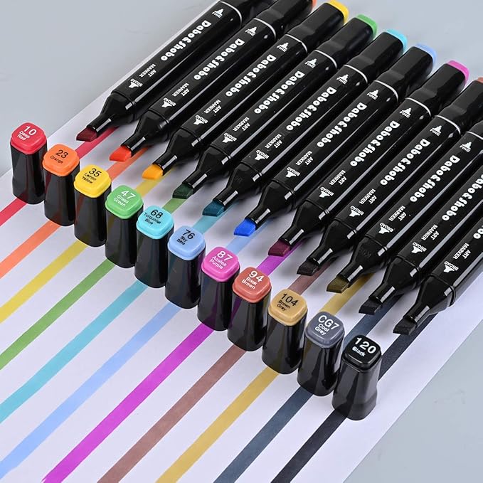 Dabo&Shobo 120 Color Alcohol Marker Pens, Bright Permanent Markers for Coloring, Markers For Adults Coloring Book, Wide Chisel and Fine Tip, Dual Tip Design, Equipped with Black Suitcase