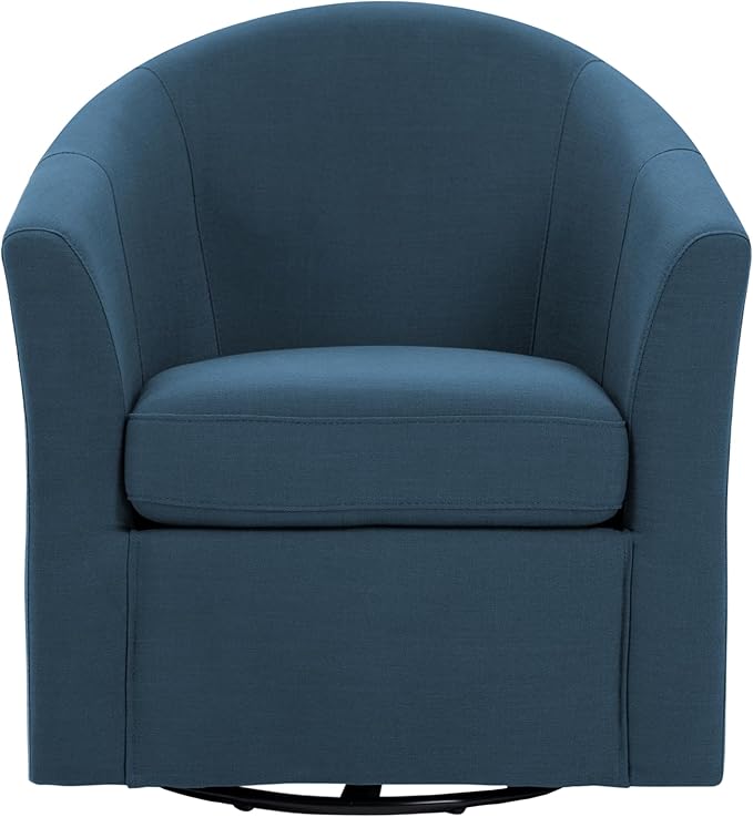 UIXE 360° Swivel Barrel Accent Chairs Set of 2, Modern Round Arm Chair Upholstered Club Armchair, Single Sofa Seating in Fabric for Living Room, Bedroom (Blue)