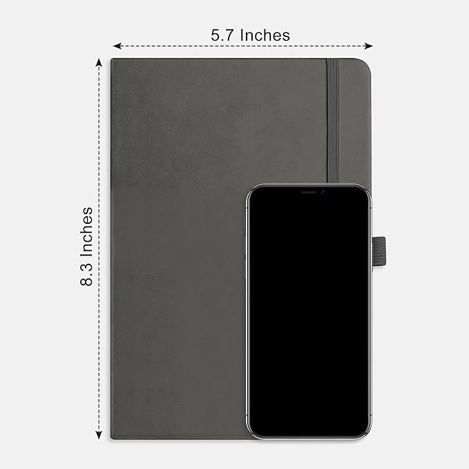 RETTACY Graph Grid Paper Notebook, 192 Pages, A5 Medium Size (5.7'' x 8.3''), 5 Squares per Inch, Leather Hardcover, 100 GSM Thick Paper, for School, Students, Math, Engineering (Gray)