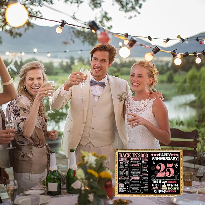 Joycard 25th Anniversary Card for Women, Silver Wedding Card for Wife, Sweet Marriage Decorations Gifts for Couple, Perfect for Her on Anniversary Day, Back in 2000