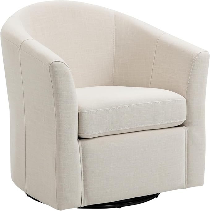 UIXE 360° Swivel Barrel Accent Chairs Set of 2, Modern Round Arm Chair Upholstered Club Armchair, Single Sofa Seating in Fabric for Living Room, Bedroom (Beige)