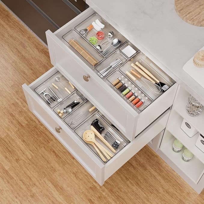 Drawer Organizer, Makeup Organizer, Desk Drawer Organizer, Acrylic Storage Bins for Makeup, Skincare, Jewelry, Office Supplies Used in Vanity, Kitchen, Bedroom, Bathroom, Office - 6pcs