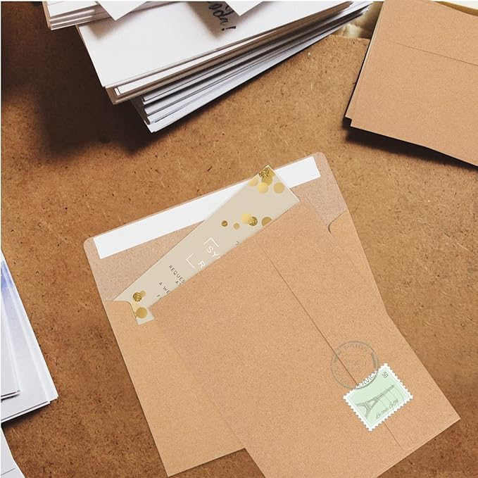 70 Packs A2 Invitation Envelopes, Brown Kraft Envelopes, Envelopes for 4.5x5.5 Cards, Envelopes for Invitations, Envelopes Self Seal for Photos RSVP, Greeting Cards