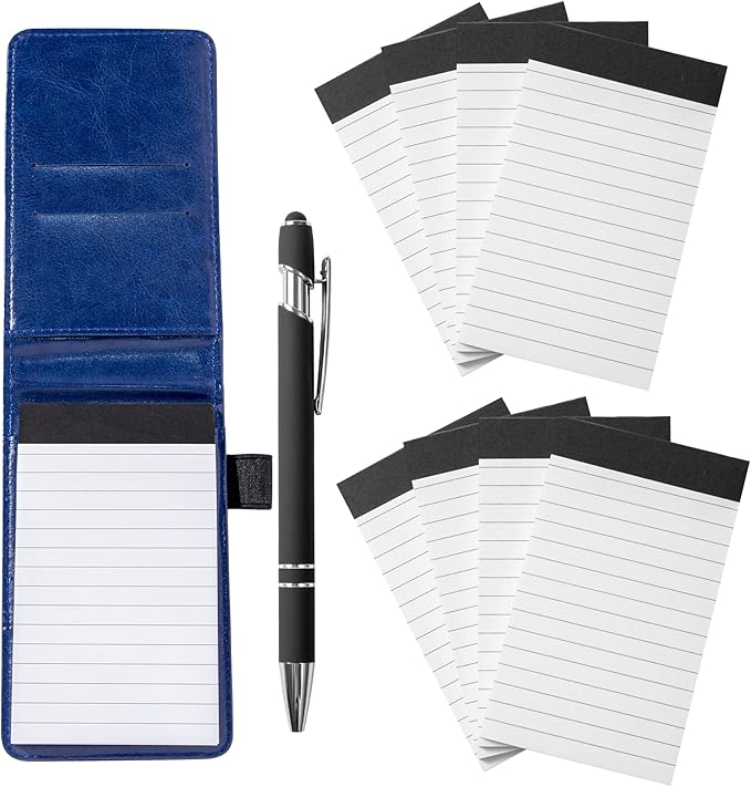 Camelmother 10 Pieces Small Notepad Holder Set Pocket Notebook 3 x 5 Inch with Pen (blue Small Notepad)