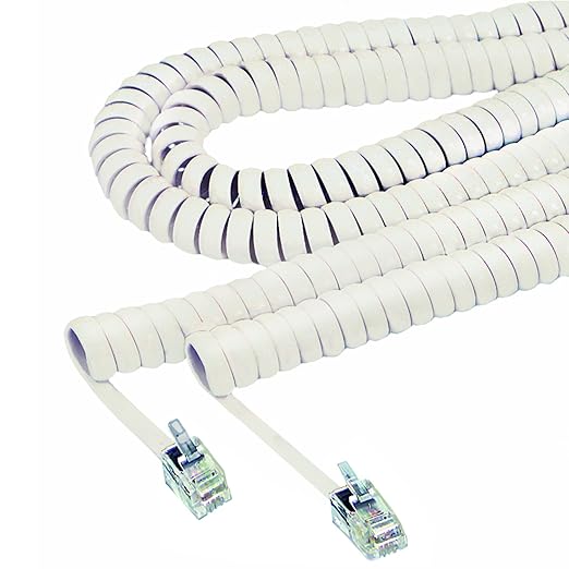 Softalk Coiled Phone Cord, Plug/Plug, 25 ft, Ivory