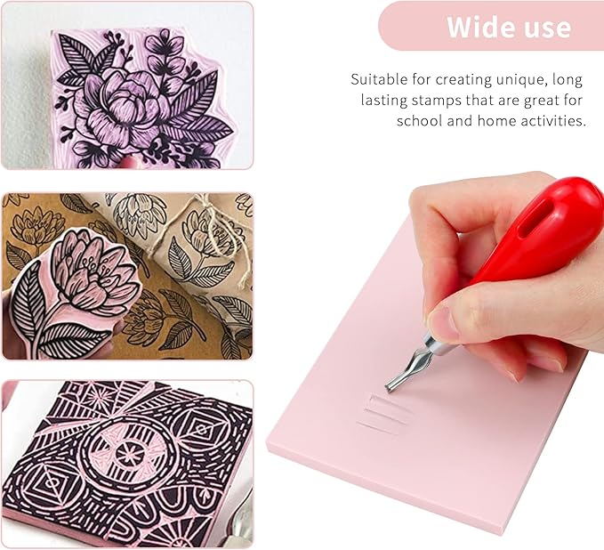 4 Pack Rubber Block Stamp Carving Blocks with Cutter Tools and Rubber Brayer Roller for Printmaking and More Crafts