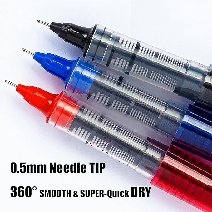 EYEYE 16 Pcs Rollerball Pens, Liquid Ink Blue Quick Dry Gel Pen, 0.5mm Fine Needle Nib for Taking Notes Doodling, School Office Home Supplies