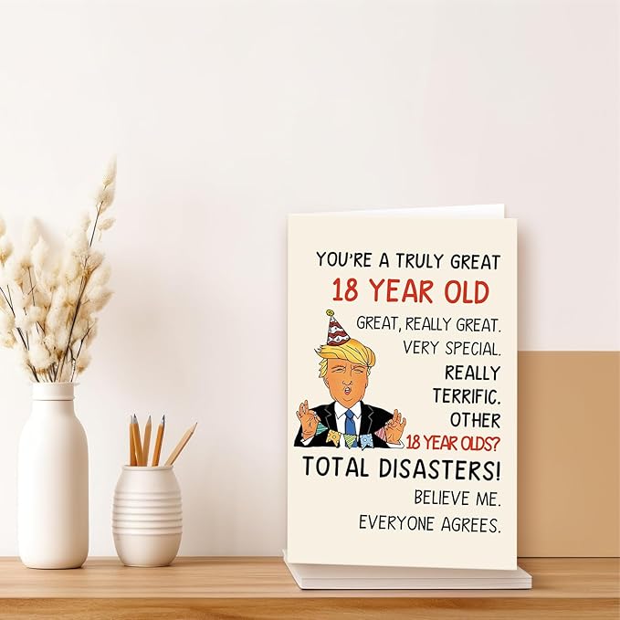 Funny Trump 18th Birthday Card for Son Daughter, Happy Trump 18th Birthday Gifts for Girls Boys, Humorous 18 Bday Decorations for Her Him