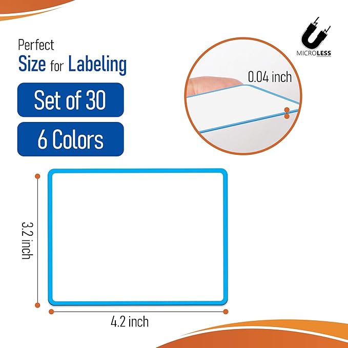 Dry Erase Magnetic Labels 30 Pcs - 4.2x3.2 inches, Best for Classroom, Home, Kitchen, Office & Craft – Reusable Magnetic Dry Erase Labels with Strong Adhesion in 6 Colors