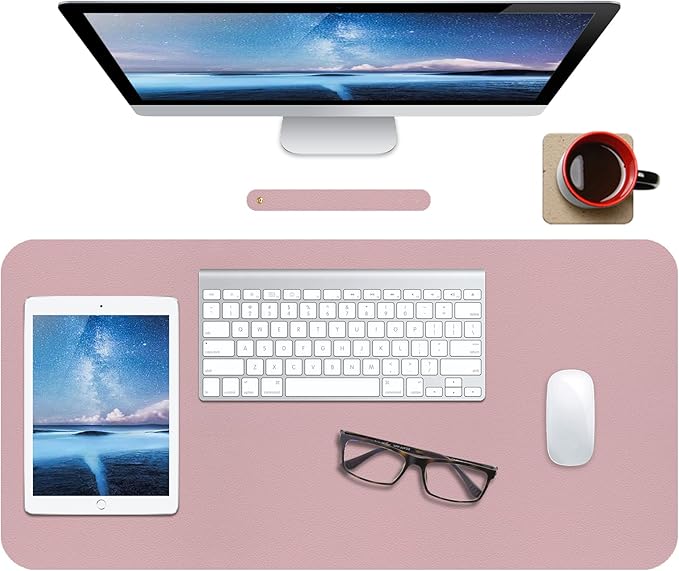 Boutilon Leather Desk Pad 30" x14",Non-Slip Mouse Pad,Office Desk Mat,Waterprooft PU Leather Desk Blotter,Desk Pad Protector,Desk Writing Pad for Home Office Decor (M-Pink)