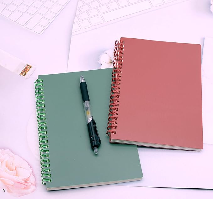 Yansanido Spiral Notebook, 4 Pcs A5 Thick Plastic Dark Green Hardcover 8mm Ruled 80 Sheets -160 Pages Journals for Study and Notes (Ruled-4pcs Dark Green, A5)