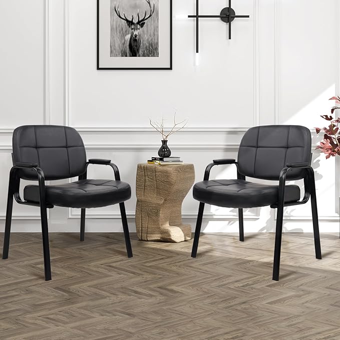 CLATINA Big & Tall 800 lbs Waiting Room Guest Chair, Leather Office Reception Chair No Wheels with Padded Arms for Elderly Home Desk Conference Room Lobby Side Salon Clinic, Black(8 Pack)