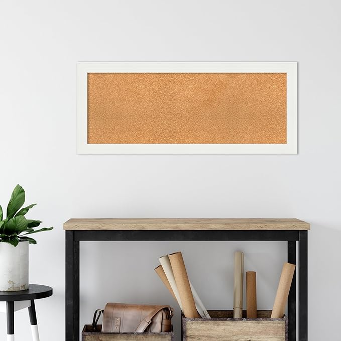 Amanti Art Natural Cork Board for Wall, 17x41 Vision Board with White Frame, Medium Corkboard Office Decor for Home Organization, Casual Corkboard Pinboard to Display Items for Home Organization in