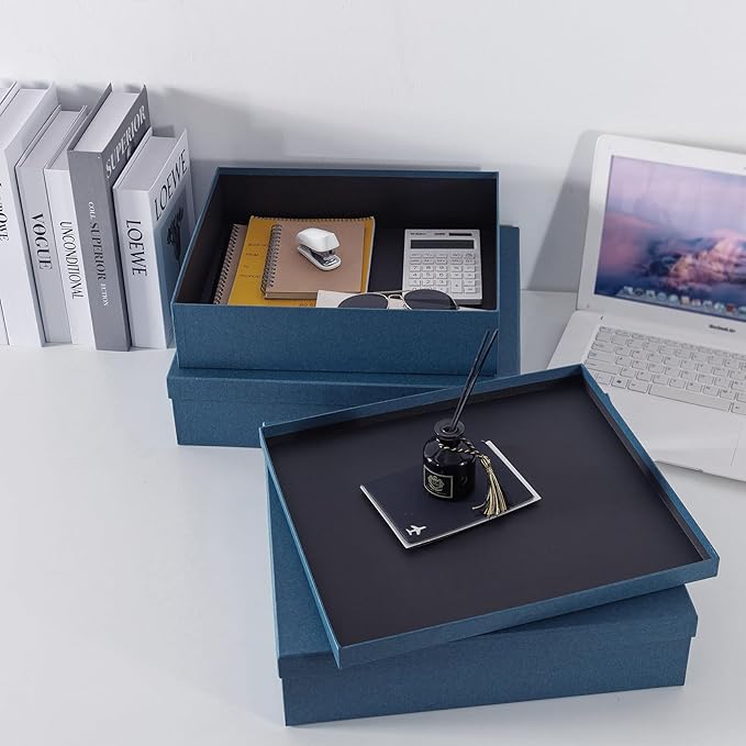 Soul & Lane Decorative Storage Boxes with Lids, Paper Storage Box Set for Keepsakes, Stationery, Office Organizers, Nesting Boxes, Navy Blue