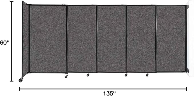 Wall-Mounted Sliding StraightWall Room Divider | Adjustable Widths | Locking Wheels | Room Separator | Up to 11'3" Wide x 5' Tall Charcoal Gray Fabric Panels