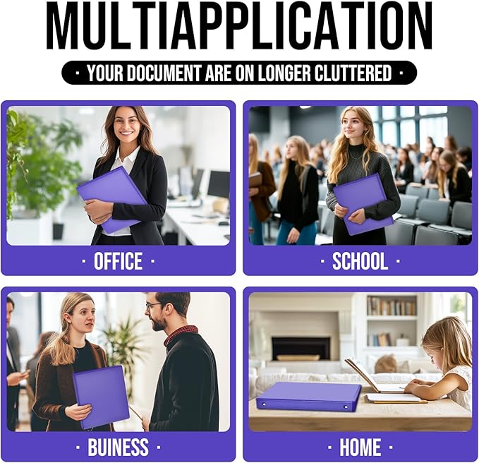 3 Ring Binder 1 Inch, IntoJoy 6 Pack Clear View 3 Hole Binder PVC-Free Fits 8.5x11 Inch Paper Flexible Round Ring Binders for School Office Home Binder Supplies (Purple)