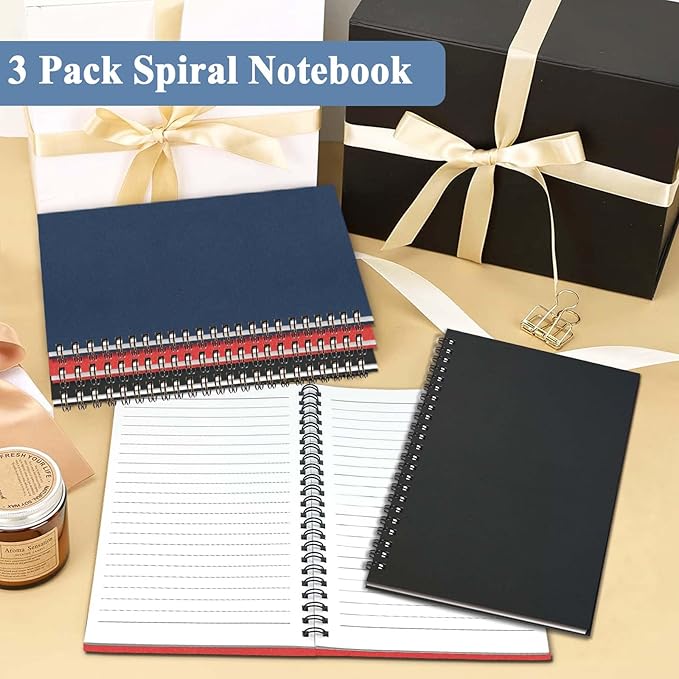 GINMLYDA 3Pack Small Spiral Notebook A5, 8.25x5.5” 120 Lined Pages Wide Ruled Spiral Journal Bulk Blank Kraft Cover Spiral Bound Notebook & Writing Pads for Home Office Meeting Work Note Taking