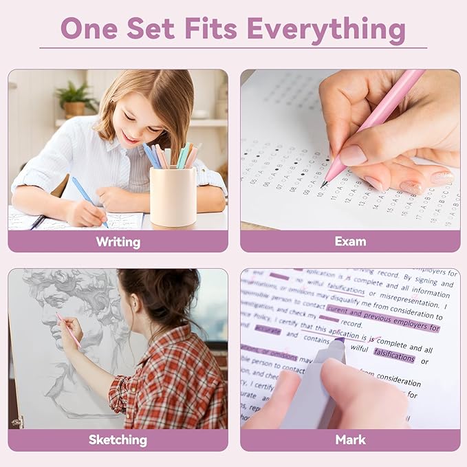 52 PCS Aesthetic School Supplies with Cute Pencil Case, Stationery Essentials with Pens Pencils and Pastel Highlighters Set, College Back to School Supplies for Teen Girls, Office Supplies - Purple