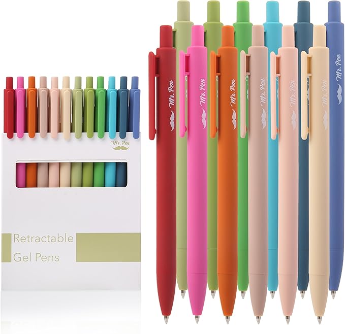 Mr. Pen- Retractable Gel Pens, 12 Pack, Vintage Colors, Gel Pens Fine Point 0.7mm, Retractable Pens, Cute Pens, Gel Ink Pens, Aesthetic Pens for Journaling, Colorful Pens, Fine Tip Pens