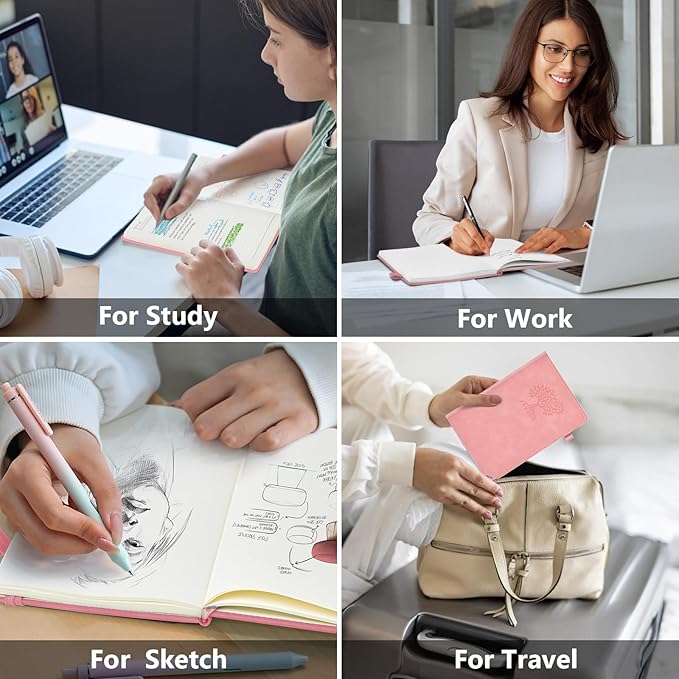 PERCUN Lined Journal Notebook for Men & Women, 160 Pages College Ruled Journal for Writing, A5 Hardcover Leather Notebooks for Work, School, Business, Travel, Daily Diary 5.9" x 8.5" - Pink