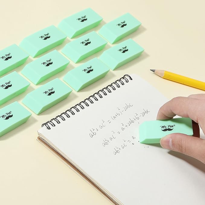 Mr. Pen- Erasers, 12 Pack, Green Pencil Eraser, Erasers for Pencils, Mr Pen Erasers, Erasers for School, Large Eraser, Block Erasers for School, Rubber Eraser, Large Erasers for School