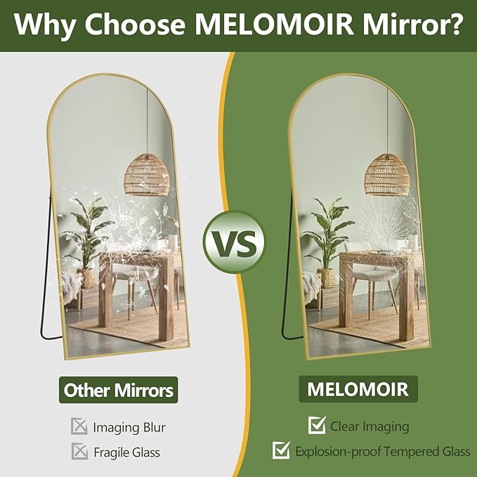 MELOMOIR 76"x44" Oversized Floor Mirror Freestanding, Arched Full Length Mirror for Bedroom Living Room Dressing Room Gym Yoga Hair Salon, Gold Mirror Full Length with Shatterproof Tempered Glass