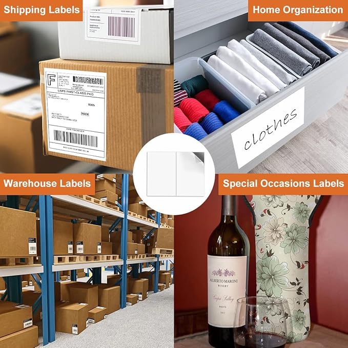 Half Sheet Laser/Ink Jet Shipping Labels UPS FedEx Address Labels (2000 Sheets, 4000 Labels)