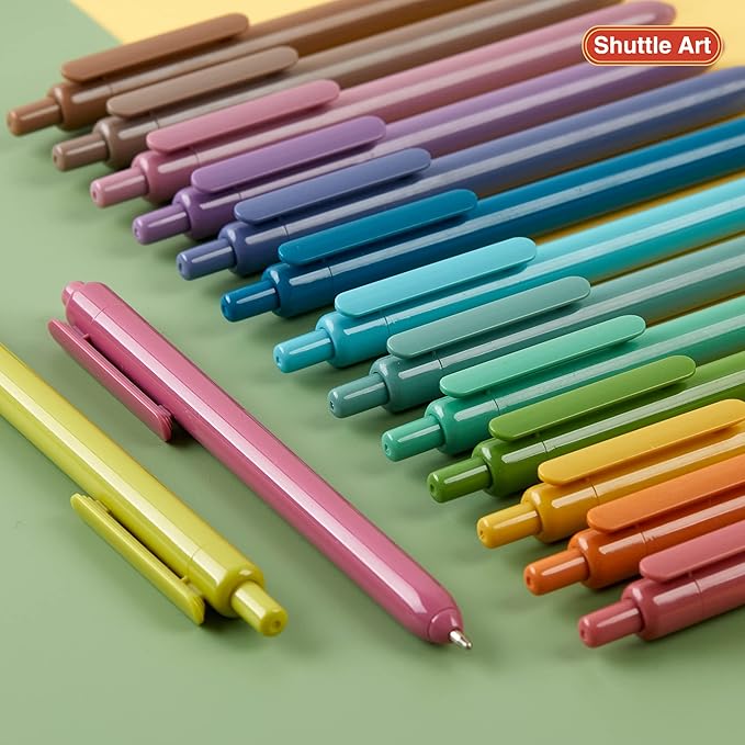 Shuttle Art Ballpoint Pens, 15 Pack Vintage Retractable Black Ink Ball Point Pens, Cute Pens 1.0mm Medium Point Quick Drying for Writing Journaling Taking Notes School Office Home