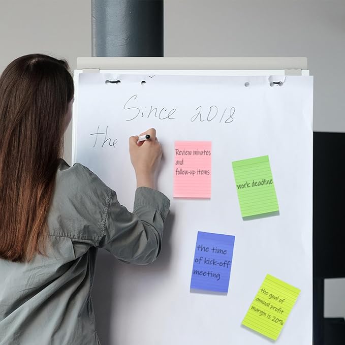 24 Pack Lined Sticky Notes 4X6 in Self Sticky Note Pads Colorful Post Stickies for Office, Home, School, Meeting, 50 Sheets/pad, (Bright Color)