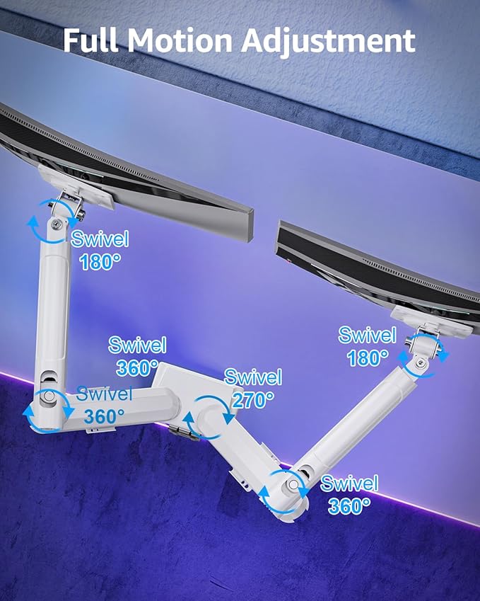 Dual Monitor Mount for 32 27 24 22inch Screens, Gas Spring Monitor Stand for 2 Monitor, Full Adjustable Monitors Desk Mount with C-Clamp&Grommet Base, Each Arm Holds 4.4-22 lbs, Freelift Pro White
