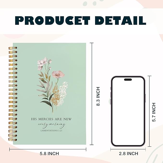 BearCake Green Bible Christian Journals Floral Notebooks for Women Note Taking,Prayer Journal for Women, His Mercies are New Every Morning,Bible Study Journal for Women 5.5x8.3