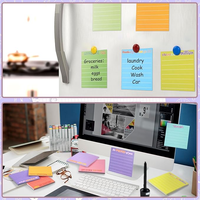 Yinder 24 Pcs Inspirational Sticky Notes with Lines Cute Motivational Sticky Notes Pad Employee Appreciation Gifts Bulk for Teacher Nurse Coworkers Office Supplies 3 x 3''(Dark Color,Appreciation)