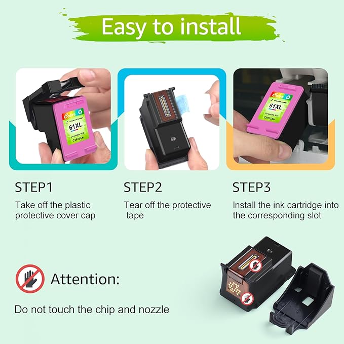 GREENCYCLE 61XL Ink Cartridges Combo Pack Replacement for HP 61 XL Black and Color Ink Compatible with Envy 4500 5530 Deskjet 1000 1056 1510 1512 1010 1055 OfficeJet 4630 Printer,2 Pack