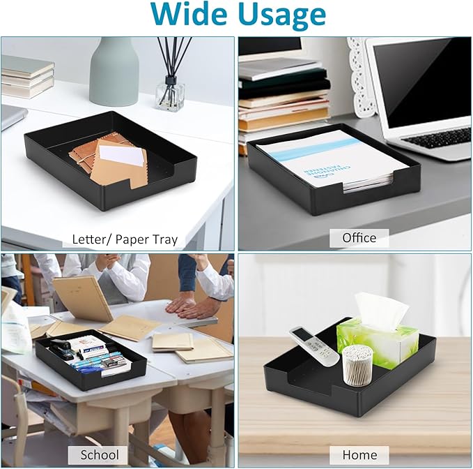Letter-Size Paper Tray Organizer/Office Organizers/Rectangular Plastic Files/Desk Accessories, Plastic Paper Holder File Organizer for Office, School, Home Storage (Black)/Stackable/
