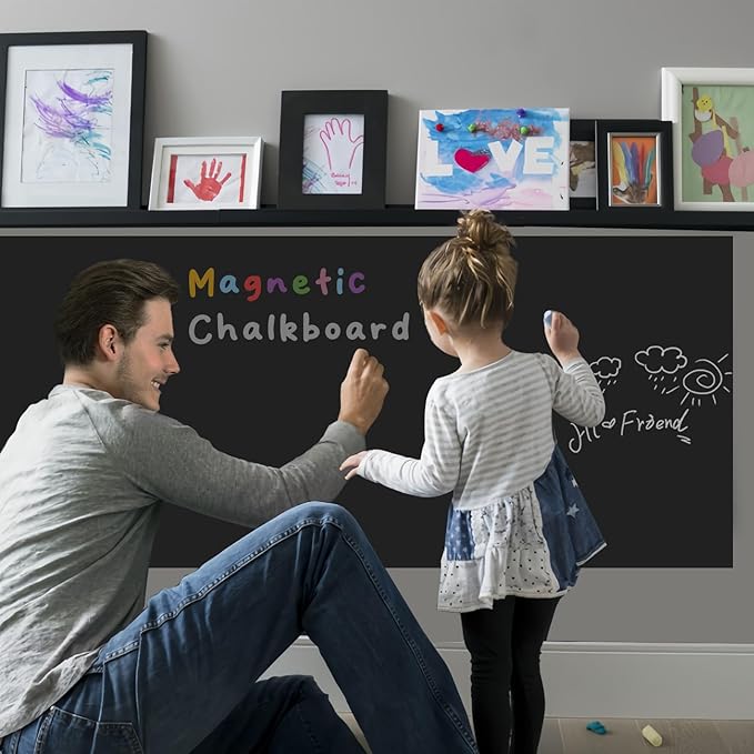 2 Pcs Magnetic Chalkboard Contact Paper for Wall 40" x 18" Self Adhesive Blackboard Wallpaper Peel and Stick Chalk Board Sticker Roll with Chalks for Kids Playroom Classroom Home