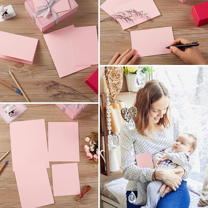 50 Pack Blank Cards Folded Cardstock Thank You Blank Greeting Cards for Invitations, Wedding, Greeting Cards, All Occasion DIY (Pink, 3x5)