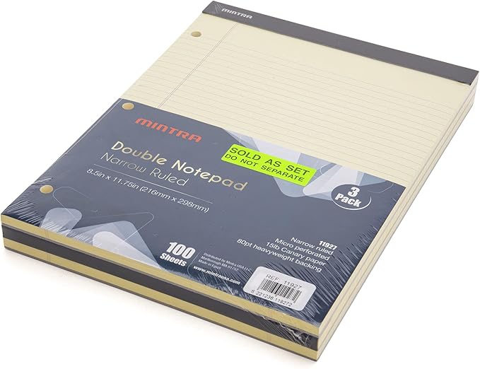 Mintra Office Legal Pads (Double Pad 3pk (Canary), 8.5in x 11in (Narrow Ruled))