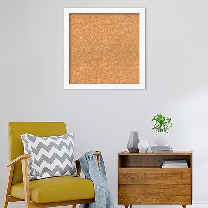 Amanti Art Natural Cork Board for Wall, 29x29 Vision Board with White Frame, Large Corkboard Office Decor for Home Organization, Modern Corkboard Pinboard to Display Items for Home Organization in