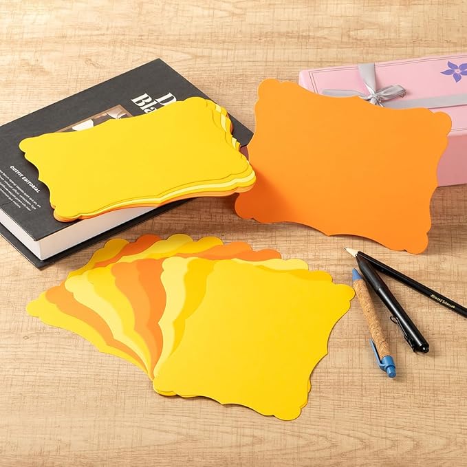 50 Pack Blank Kraft Cards Cardstock Thick Paper Brown Greeting Cards for DIY Gift Card Menus, Baby Shower and Wedding Invitations (Yellow, 5 Colors, 5x7IN)