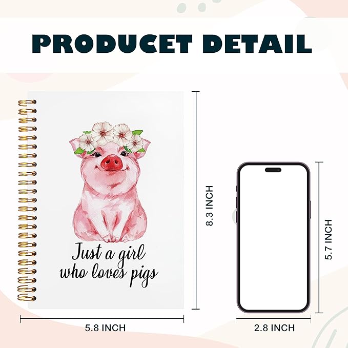 BearCake Preppy Coquette Pink Pig Gifts Notebooks for Pig Lovers Women,Just a Girl Who Loves Pigs Stuff Notebook,Diary or Journal for School,Work,or Journaling,Cute Hardcover Spiral Notebook 5.5x8.3
