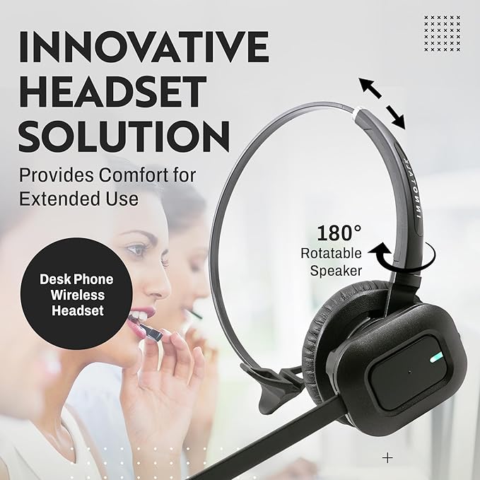 INNOTALK - Desk Phone Wireless Headset with RJ9 Adapter, 10-Hour Talk Time Handsfree Phone Headset, Office Phone Headset for Desk Phone, 300 Ft. Long Range Wireless Headset, W780