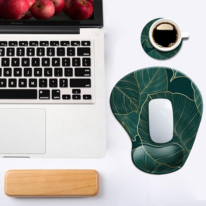 DOOKE Ergonomic Mouse Pad with Wrist Support and Coaster,Mouse Pads with Non-Slip PU Base for Home Office Working Studying Easy Typing & Pain Relief Plants