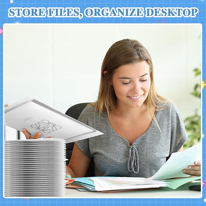 Yeaqee 50 Pcs Plastic Envelopes Poly Envelopes File Folders with Snap Button Closure Clear Folders for Documents US Letter A4 Size Filing Holder with Label Pocket for Home Office School(Transparent)