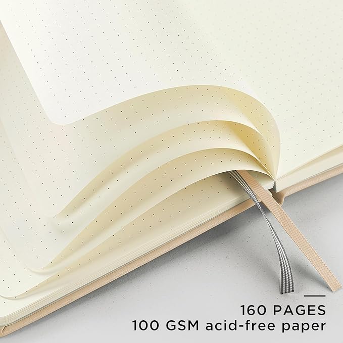 &And Per Se Dotted Journal Notebook, A5 Hardcover Leather Bullet Dotted Journal, 160 Pages 100 gsm Thick Dotted Paper,3 Stickers Included for Women Men, Work Office or School - 5.7'' x 8.3'' (Light