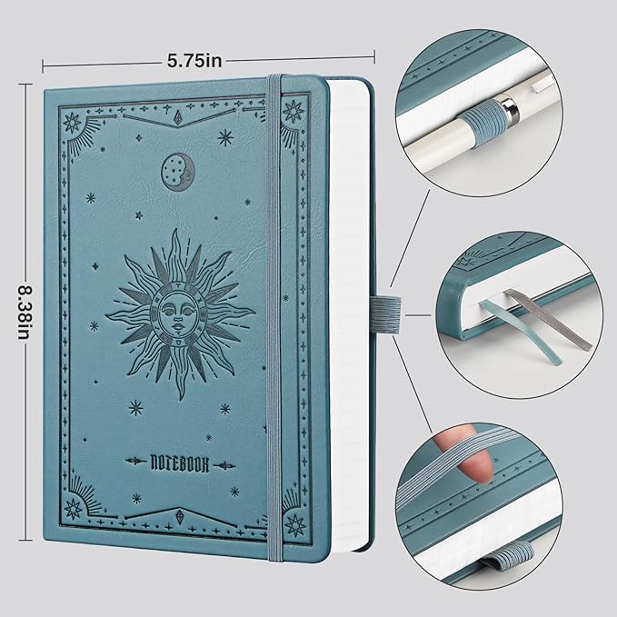 EMSHOI Graph Paper Notebook - 320 Pages, A5 Hardcover Leather, 100gsm Thick Paper, Square Grid Notebook for Women Men Work School Math Writing, Graphing, Engineering, 5.75 x 8.38, Light Blue