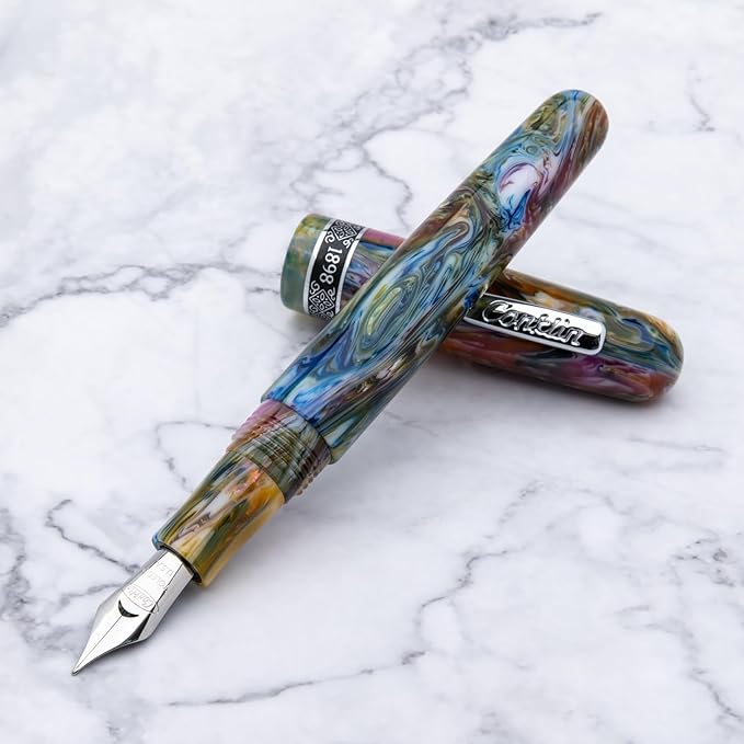 Conklin 1898 Fountain Pen, Misto Green - 14KT Gold Fine Nib | Luxury Writing Instrument with Unique Resin Blend | 14KT Gold Nib Made in Germany | Ideal for Pen Enthusiasts